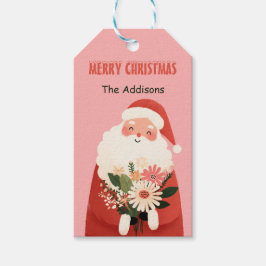 Schattigee Cartoon Kerstman Feestelijke Bloemenker Cadeaulabel