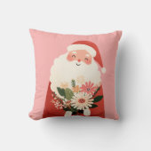 Schattigee Cartoon Kerstman met Bloemen Xmas Kweke Kussen (Voorkant)