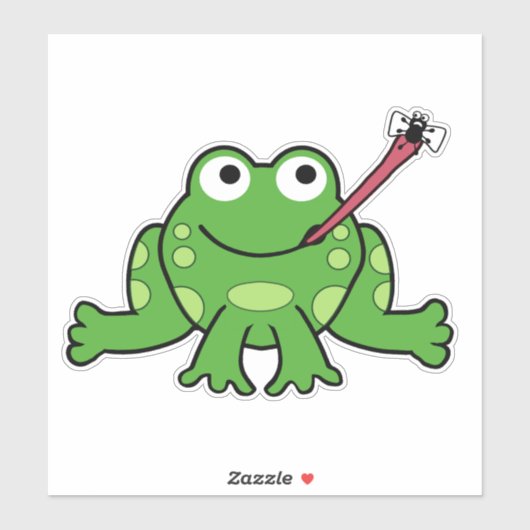 Schattigee Cartoon Kikker en Vlieg Sticker (Vel)