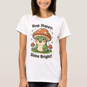 Schattigee Cartoon kikker met paddenstoel Pet T-sh T-shirt