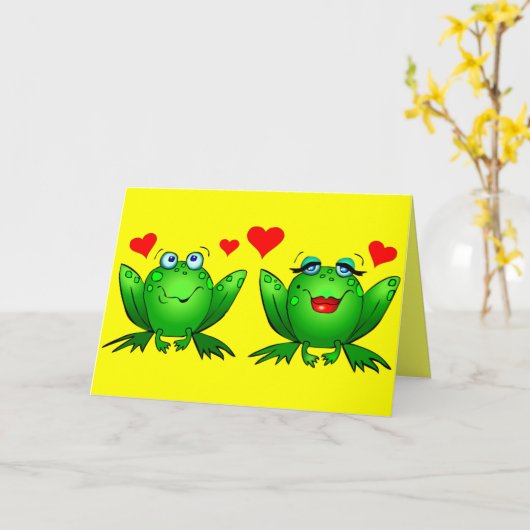 Schattigee Cartoon Kikkers Harten Helder Vrolijk K Kaart (Gele Bloem)