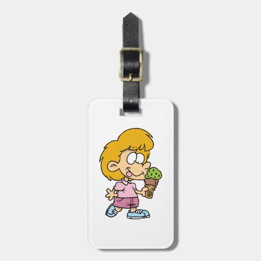 Schattigee Cartoon Kind Eten Ice Cream Cone Bagagelabel (Voorkant verticaal)