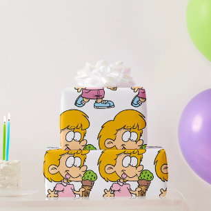 Schattigee Cartoon Kind Eten Ice Cream Cone Cadeaupapier