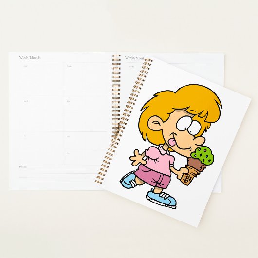 Schattigee Cartoon Kind Eten Ice Cream Cone Planner