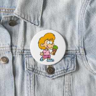 Schattigee Cartoon Kind Eten Ice Cream Cone Ronde Button 7,6 Cm