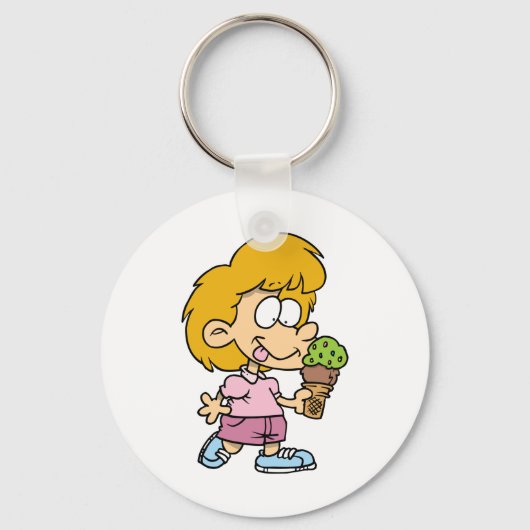 Schattigee Cartoon Kind Eten Ice Cream Cone Sleutelhanger (Achterkant)