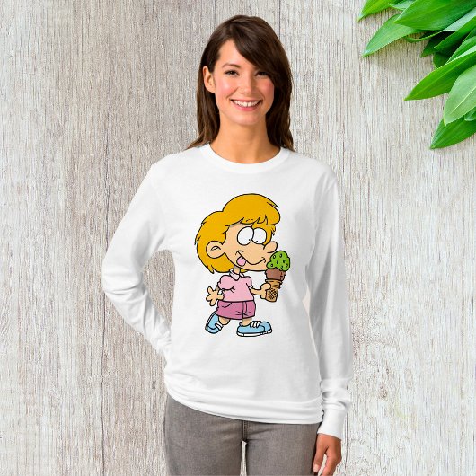 Schattigee Cartoon Kind Eten Ice Cream Cone T-shirt