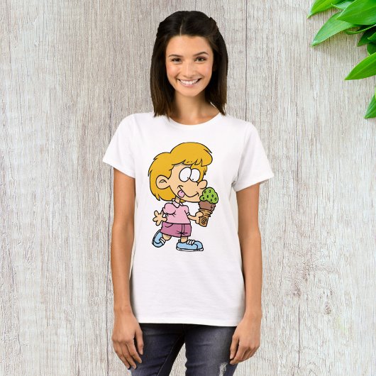 Schattigee Cartoon Kind Eten Ice Cream Cone T-shirt