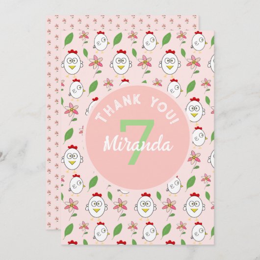 Schattigee Cartoon Kip Illustratie Bedankkaart (Voorkant / Achterkant)