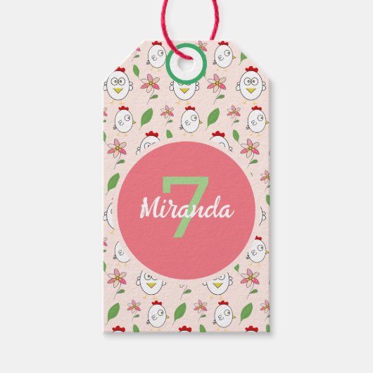 Schattigee Cartoon Kip Illustratie Cadeaulabel (Voorkant)