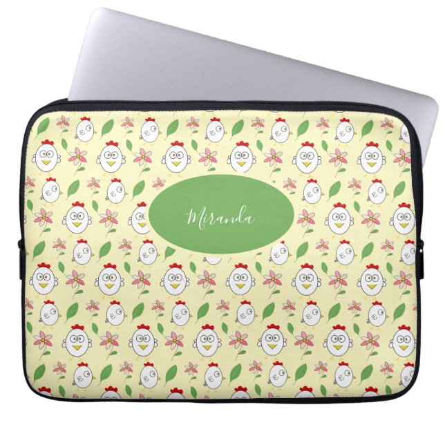 Schattigee Cartoon Kip Illustratie Laptop Sleeve (Voorkant)