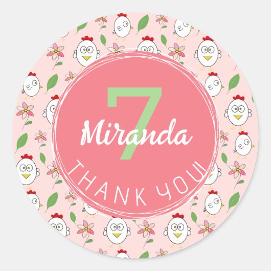 Schattigee Cartoon Kip Illustratie Ronde Sticker (Voorkant)