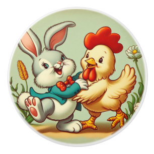 Schattigee, cartoon Kip & Konijn Keramische Knop