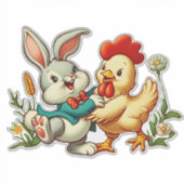Schattigee, cartoon Kip & Konijn Sticker (Voorkant)