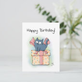 Schattigee Cartoon kitten op geschenkdoos Happy Bi Briefkaart (Staand voorkant)