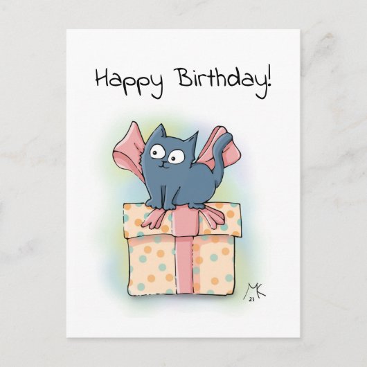 Schattigee Cartoon kitten op geschenkdoos Happy Bi Briefkaart (Voorkant)
