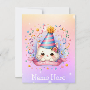 Schattigee Cartoon Kitty Cat Verjaardag Wenskaart Feestdagenkaart