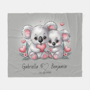 Schattigee Cartoon Koala Lovers Hart Valentijn's D Fleece Deken