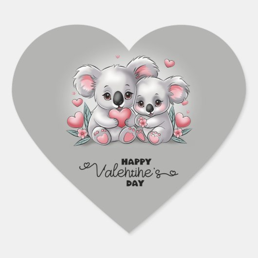 Schattigee Cartoon Koala Lovers Hart Valentijn's D Sticker (Voorkant)
