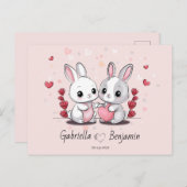 Schattigee Cartoon Konijnenliefhebbers Hart Valent Briefkaart (Voorkant / Achterkant)