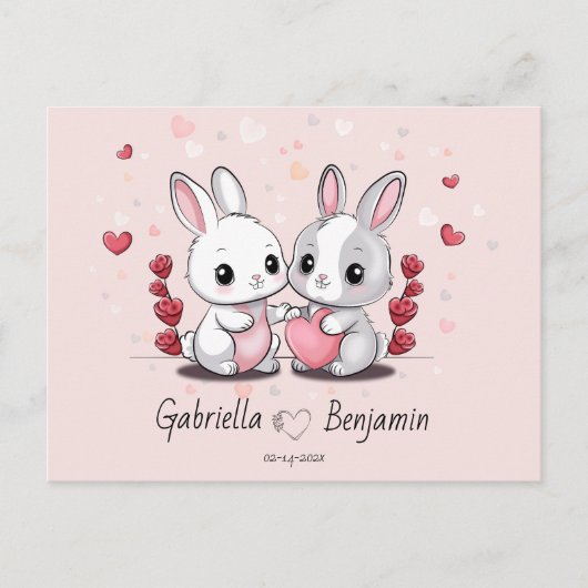 Schattigee Cartoon Konijnenliefhebbers Hart Valent Briefkaart (Voorkant)