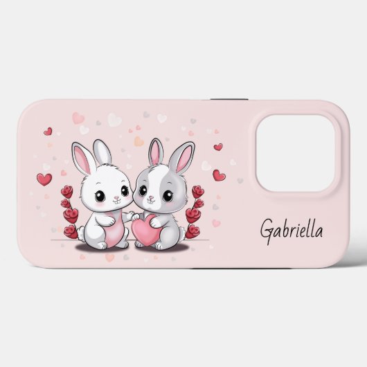 Schattigee Cartoon Konijnenliefhebbers Hart Valent Case-Mate iPhone Case (Achterkant (horizontaal))