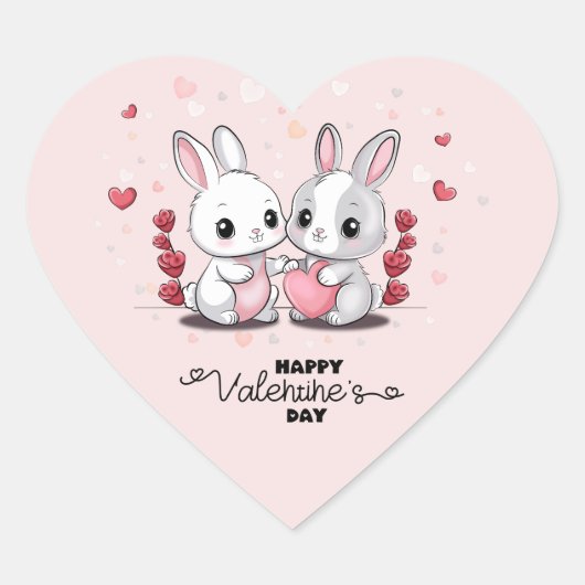 Schattigee Cartoon Konijnenliefhebbers Hart Valent Hart Sticker (Voorkant)