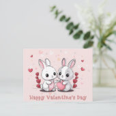 Schattigee Cartoon Konijnenliefhebbers Harten Vale Briefkaart (Staand voorkant)