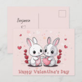 Schattigee Cartoon Konijnenliefhebbers Harten Vale Briefkaart (Voorkant / Achterkant)