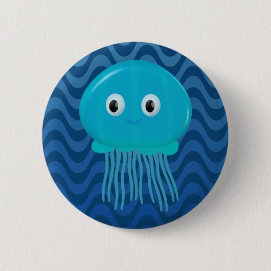 Schattigee Cartoon kwal in Blue Waves Ronde Button 5,7 Cm (Voorkant)