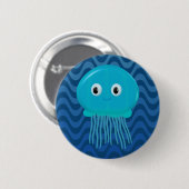 Schattigee Cartoon kwal in Blue Waves Ronde Button 5,7 Cm (Voorkant /achterkant)