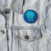 Schattigee Cartoon kwal in Blue Waves Ronde Button 5,7 Cm (In situ)