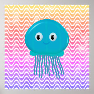 Schattigee Cartoon kwal in kleurrijke oceaan Poster