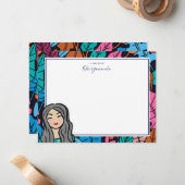 Schattigee Cartoon Lady met grijs haar Notitiekaartje (Voorkant / Achterkant in situ)