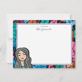Schattigee Cartoon Lady met grijs haar Notitiekaartje