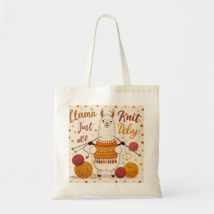 Schattigee Cartoon lama met een gebreide sjaal Tote Bag