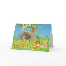 Schattigee Cartoon Leeuw Familie wenskaart