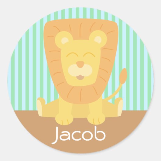 Schattigee Cartoon Leeuw met strepen achtergrond Ronde Sticker (Voorkant)