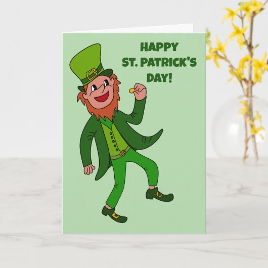 Schattigee Cartoon Leprechaun St. Patrick's Day Kaart (Gele Bloem)