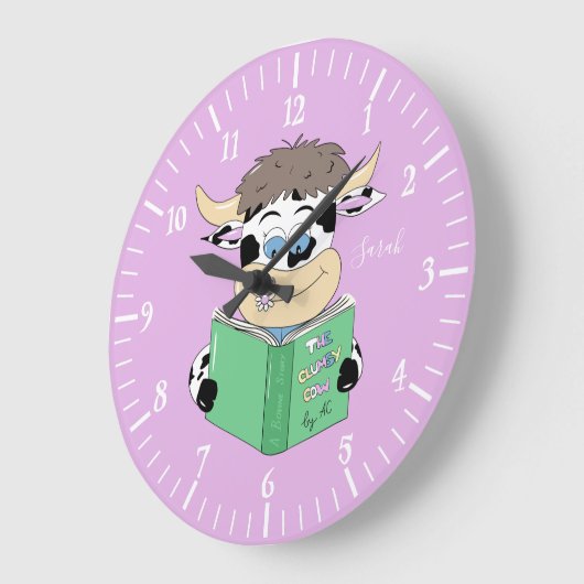 Schattigee Cartoon Lezen Koe Meisje Kamer Muur Klo Grote Klok (Hoek)