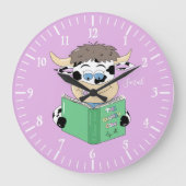 Schattigee Cartoon Lezen Koe Meisje Kamer Muur Klo Grote Klok (Voorkant)