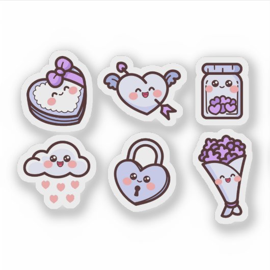 Schattigee cartoon liefde sticker set (Voorkant)