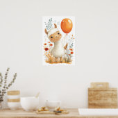 Schattigee Cartoon Llama Holding Oranje ballon Pos Poster (Keuken)
