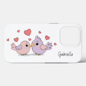 Schattigee Cartoon Lovebirds and Hearts Valentijn' Case-Mate iPhone Case (Achterkant (horizontaal))