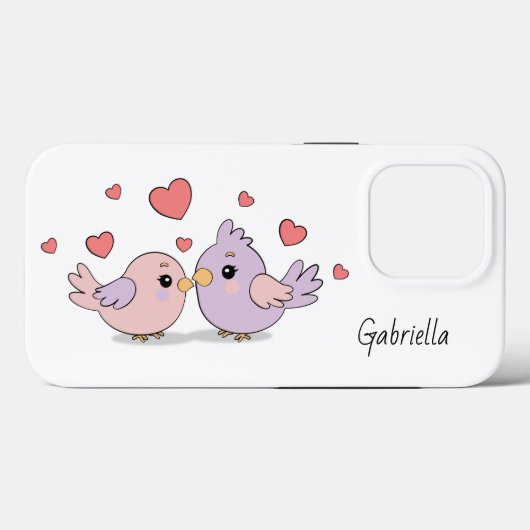 Schattigee Cartoon Lovebirds and Hearts Valentijn' Case-Mate iPhone Case (Achterkant (horizontaal))