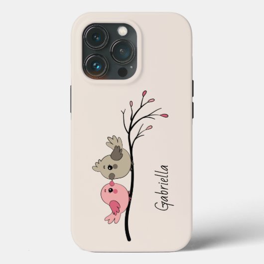 Schattigee Cartoon Lovebirds op tak Valentijn's Da Case-Mate iPhone Case (Achterkant)
