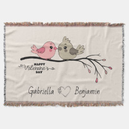 Schattigee Cartoon Lovebirds op tak Valentijn's Da Deken