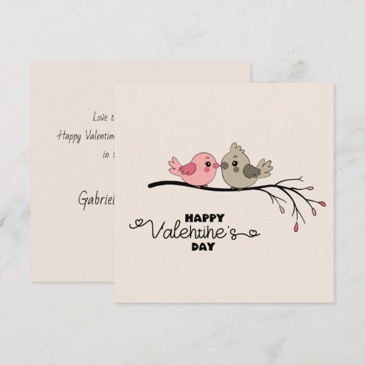 Schattigee Cartoon Lovebirds op tak Valentijn's Da Feestdagenkaart (Voorkant / Achterkant)