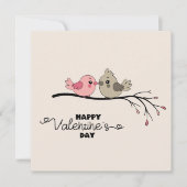 Schattigee Cartoon Lovebirds op tak Valentijn's Da Feestdagenkaart (Voorkant)