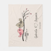 Schattigee Cartoon Lovebirds op tak Valentijn's Da Fleece Deken (Voorkant)